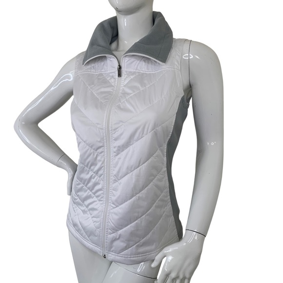 Columbia Women White Grey Vest Fleece Insulated Outdoor Full Zip jacket light L - Picture 5 of 13
